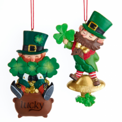 LUCKY LEPRECHAUN ORNAMENT SET 2